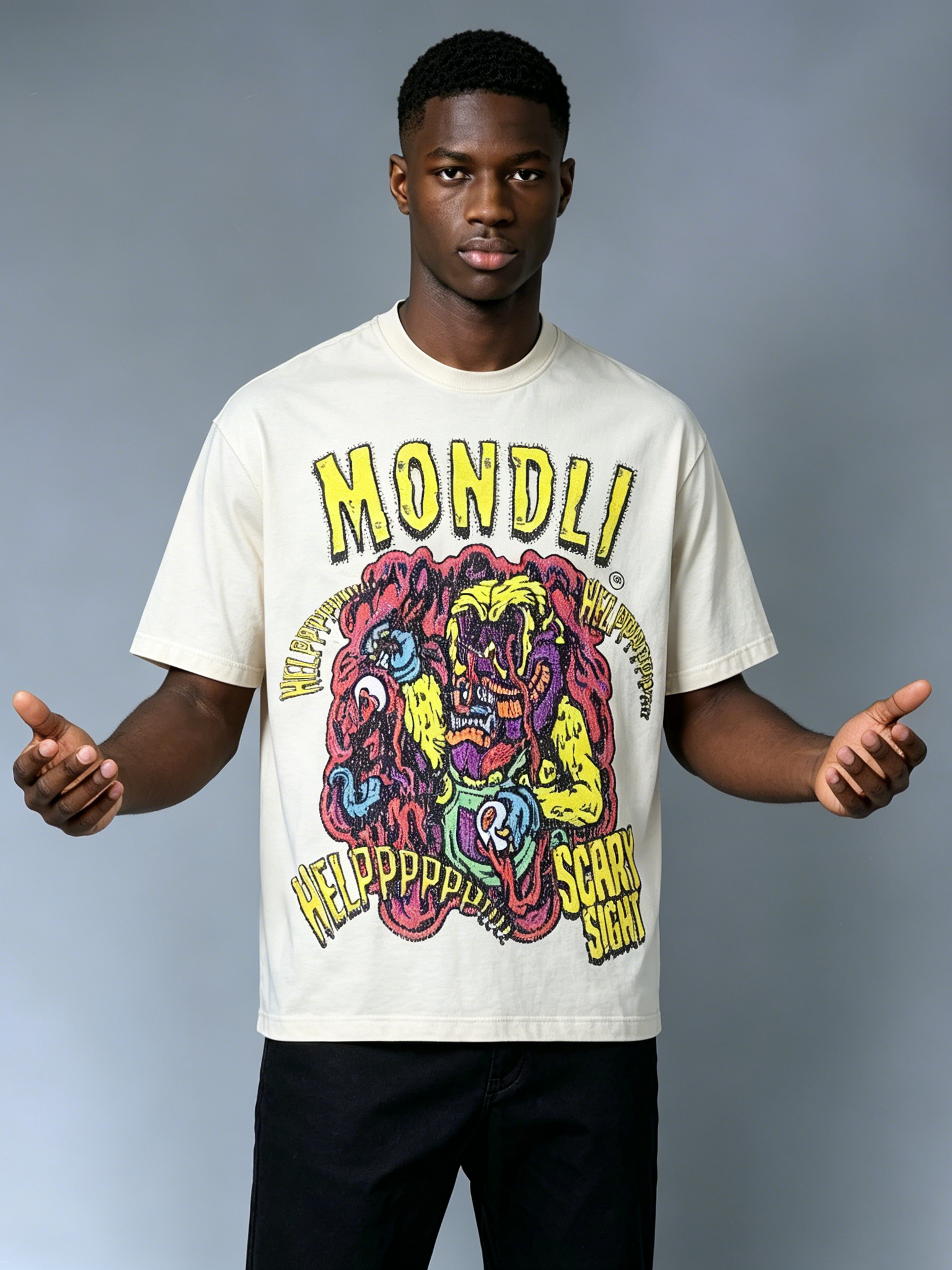 Custom Horror Cartoon Graphic T-Shirt - LW&SUNKUN Vintage Washed "MONDLI" Streetwear Tee OEM/ODM Wholesale