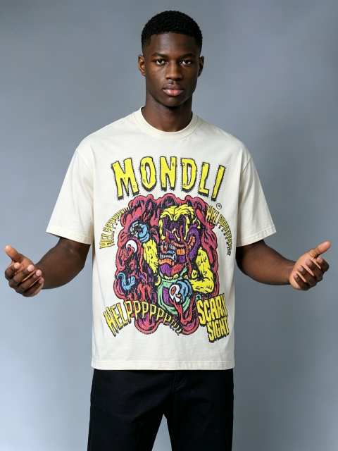 Custom Horror Cartoon Graphic T-Shirt - LW&SUNKUN Vintage Washed "MONDLI" Streetwear Tee OEM/ODM Wholesale