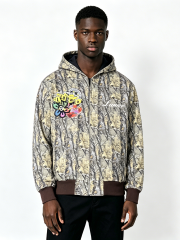 Custom Realtree Camo Patchwork Zip-Up Hoodie - LW&SUNKUN Men's Graffiti Patches Streetwear Hoodie OEM/ODM Wholesale