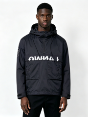 Custom Black Anorak Windbreaker Jacket - LW&SUNKUN Men's Streetwear Half-Zip Pullover with Logo Print OEM/ODM Wholesale