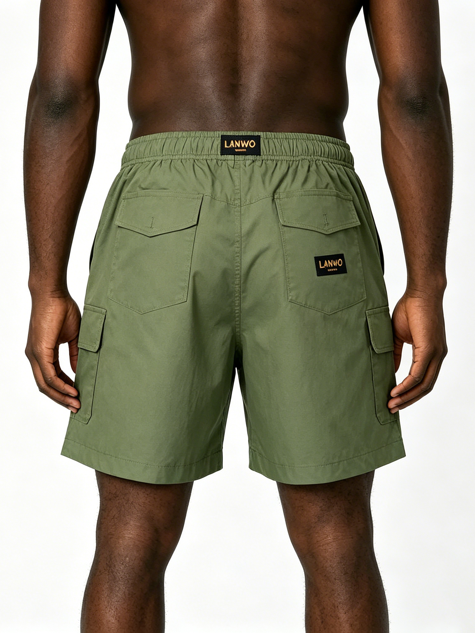 Custom Olive Green Utility Cargo Shorts - LW&SUNKUN Men's Elastic Waist Streetwear Shorts OEM/ODM Wholesale