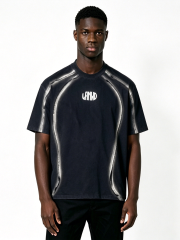 Custom Black Spray-Paint Effect Logo T-Shirt - LW&SUNKUN Men's Paneled Streetwear Tee OEM/ODM Wholesale