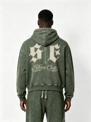 Custom Vintage Green Half-Zip Hoodie & Jogger Set - LW&SUNKUN Men's Gothic Letter Patch Streetwear Tracksuit OEM/ODM Wholesale