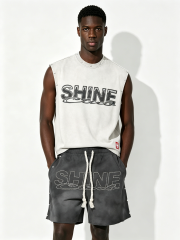Custom Vintage Washed "SHINE" Studded Sleeveless Tank & Rhinestone Shorts Set - LW&SUNKUN Men's Streetwear OEM/ODM Wholesale