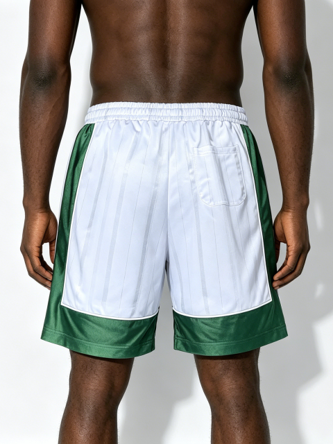 Custom Retro Soccer Stripe Athletic Shorts - LW&SUNKUN Men's White & Green Streetwear Sport Shorts OEM/ODM Wholesale