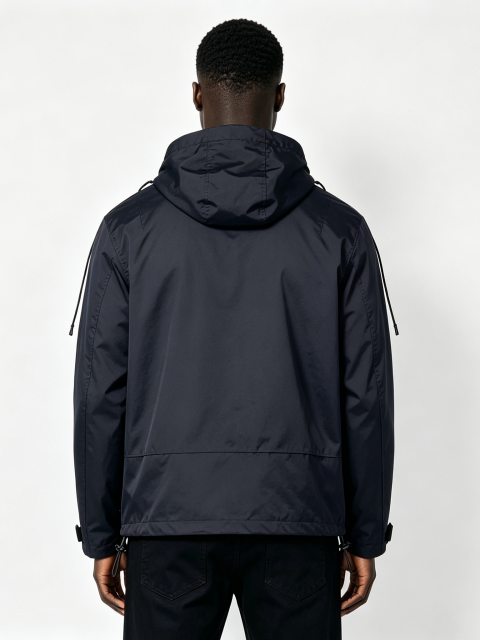 Custom Black Anorak Windbreaker Jacket - LW&SUNKUN Men's Streetwear Half-Zip Pullover with Logo Print OEM/ODM Wholesale