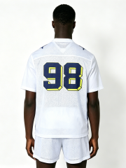Custom White Mesh Football Jersey Set - LW&SUNKUN Men's "MRAMA 98" Star Print Streetwear Jersey & Shorts OEM/ODM Wholesale