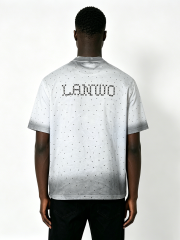 Custom Vintage Washed Angel Graphic T-Shirt - LW&SUNKUN Men's Gothic Cross Print Streetwear Tee OEM/ODM Wholesale