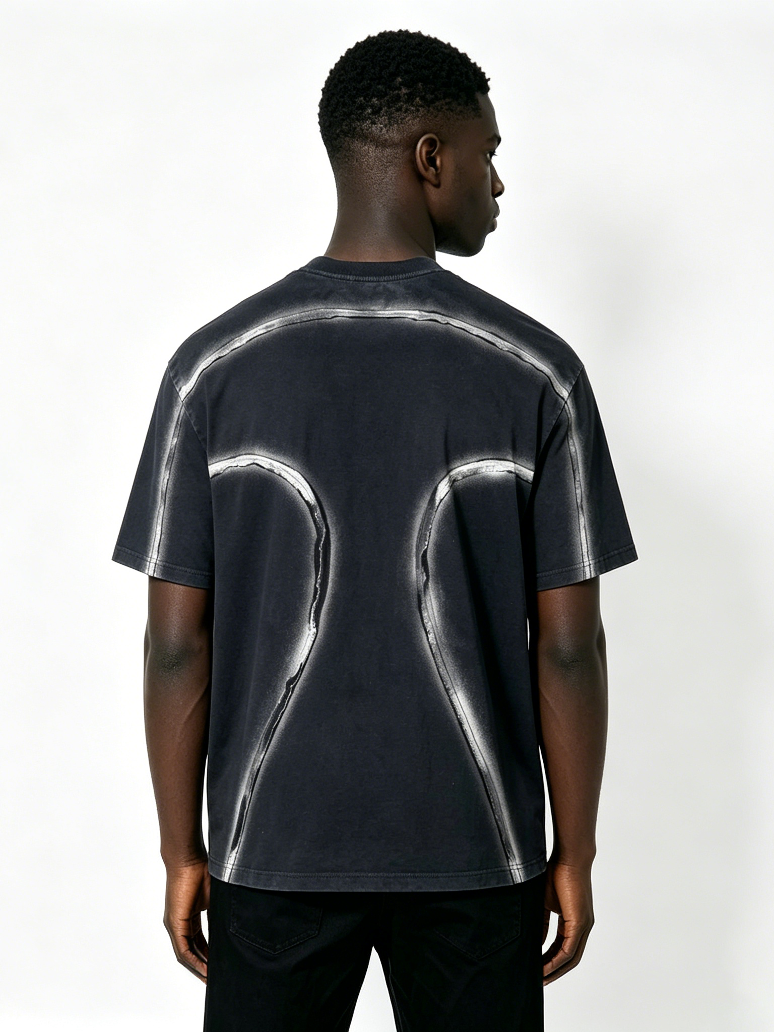 Custom Black Spray-Paint Effect Logo T-Shirt - LW&SUNKUN Men's Paneled Streetwear Tee OEM/ODM Wholesale