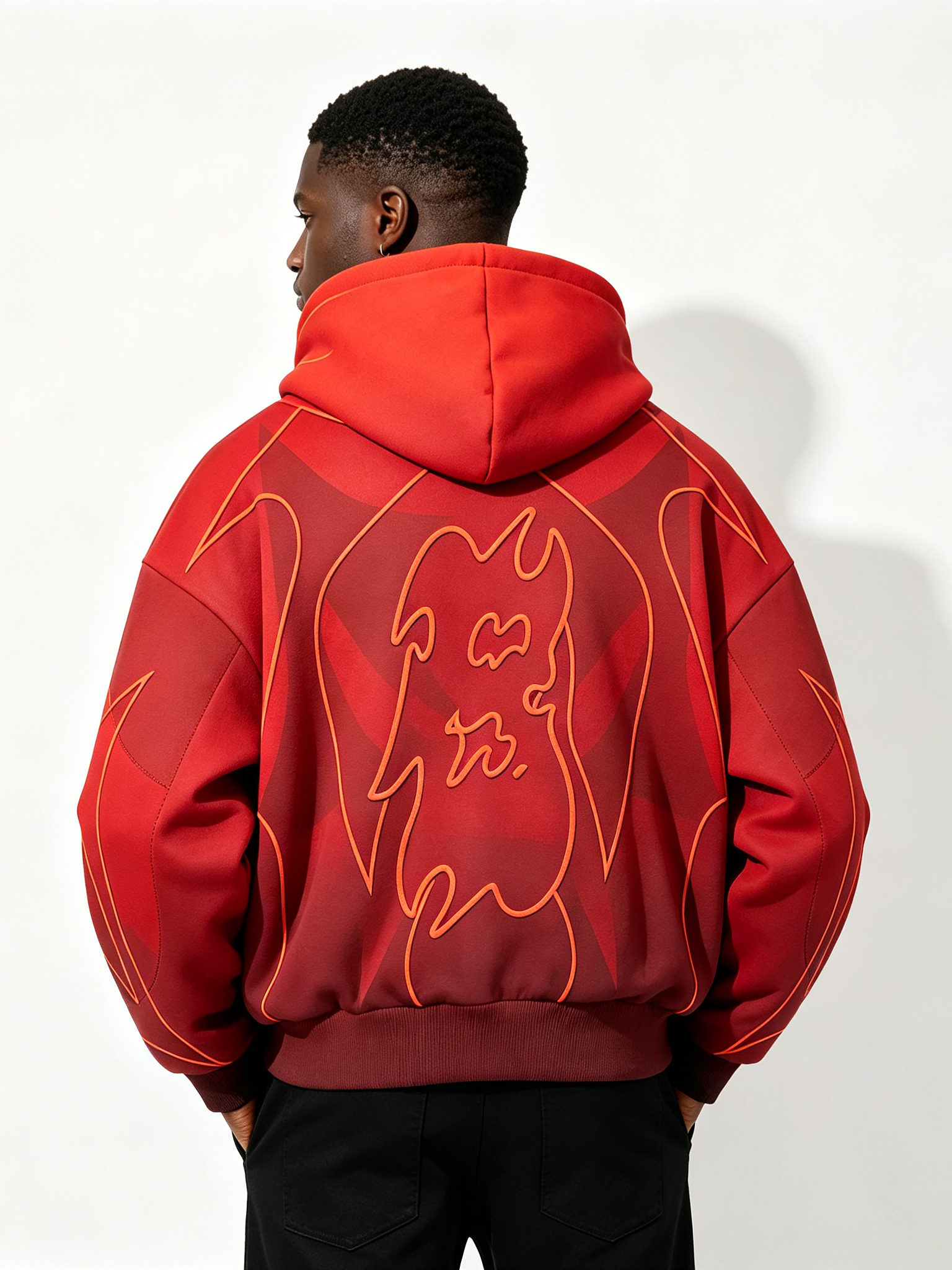 Custom Red Flame Rhinestone Zip-Up Hoodie - LW&SUNKUN Men's Gothic Embroidered Streetwear Jacket OEM/ODM Wholesale