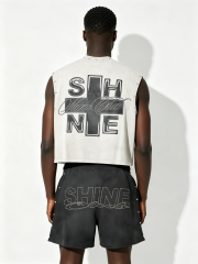 Custom Vintage Washed "SHINE" Studded Sleeveless Tank & Rhinestone Shorts Set - LW&SUNKUN Men's Streetwear OEM/ODM Wholesale