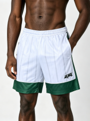 Custom Retro Soccer Stripe Athletic Shorts - LW&SUNKUN Men's White & Green Streetwear Sport Shorts OEM/ODM Wholesale