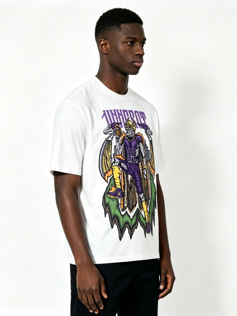 Custom Viking Skeleton Football Graphic T-Shirt - LW&SUNKUN Men's Purple & Yellow Streetwear Tee OEM/ODM Wholesale
