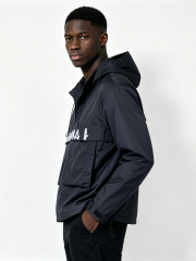 Custom Black Anorak Windbreaker Jacket - LW&SUNKUN Men's Streetwear Half-Zip Pullover with Logo Print OEM/ODM Wholesale