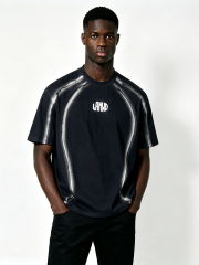 Custom Black Spray-Paint Effect Logo T-Shirt - LW&SUNKUN Men's Paneled Streetwear Tee OEM/ODM Wholesale