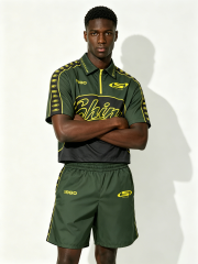 Custom Retro "Shine Club" Soccer Jersey Set - LW&SUNKUN Men's Green & Yellow Streetwear Tracksuit OEM/ODM Wholesale