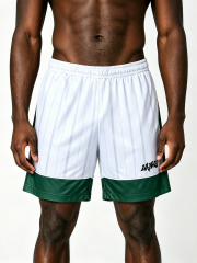 Custom Retro Soccer Stripe Athletic Shorts - LW&SUNKUN Men's White & Green Streetwear Sport Shorts OEM/ODM Wholesale