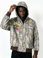 Custom Realtree Camo Patchwork Zip-Up Hoodie - LW&SUNKUN Men's Graffiti Patches Streetwear Hoodie OEM/ODM Wholesale