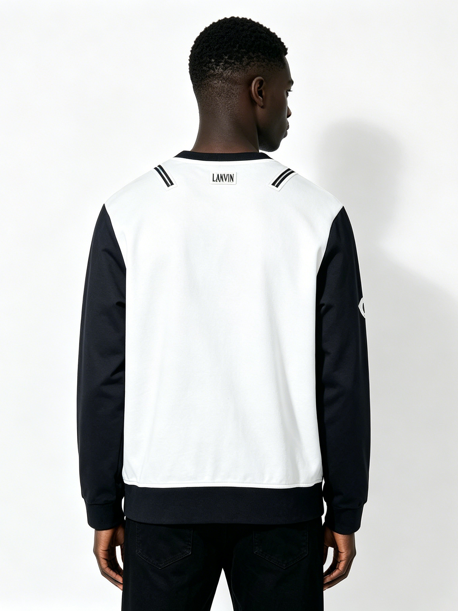 Custom Black & White Color Block Crewneck Sweatshirt - LW&SUNKUN Men's Zipper Detail Streetwear Pullover OEM/ODM Wholesale