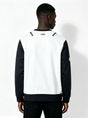Custom Black & White Color Block Crewneck Sweatshirt - LW&SUNKUN Men's Zipper Detail Streetwear Pullover OEM/ODM Wholesale
