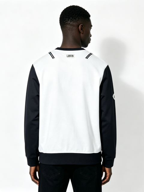 Custom Black & White Color Block Crewneck Sweatshirt - LW&SUNKUN Men's Zipper Detail Streetwear Pullover OEM/ODM Wholesale