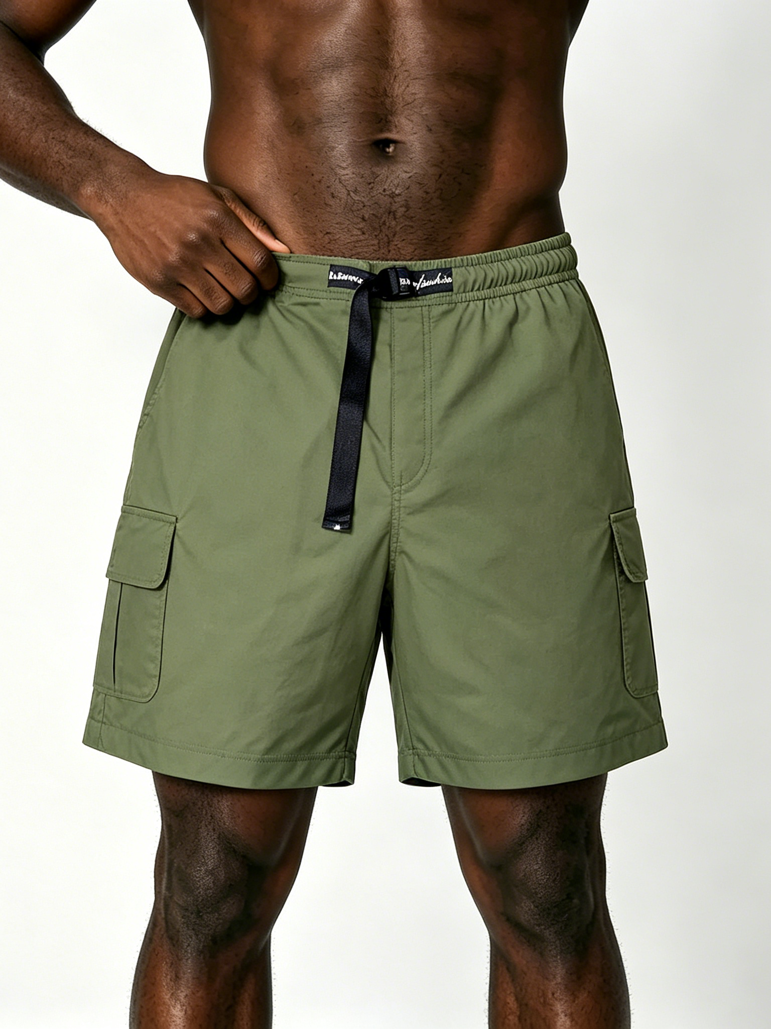 Custom Olive Green Utility Cargo Shorts - LW&SUNKUN Men's Elastic Waist Streetwear Shorts OEM/ODM Wholesale