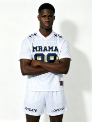 Custom White Mesh Football Jersey Set - LW&SUNKUN Men's "MRAMA 98" Star Print Streetwear Jersey & Shorts OEM/ODM Wholesale