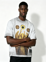 Custom Vintage Washed Angel Graphic T-Shirt - LW&SUNKUN Men's Gothic Cross Print Streetwear Tee OEM/ODM Wholesale