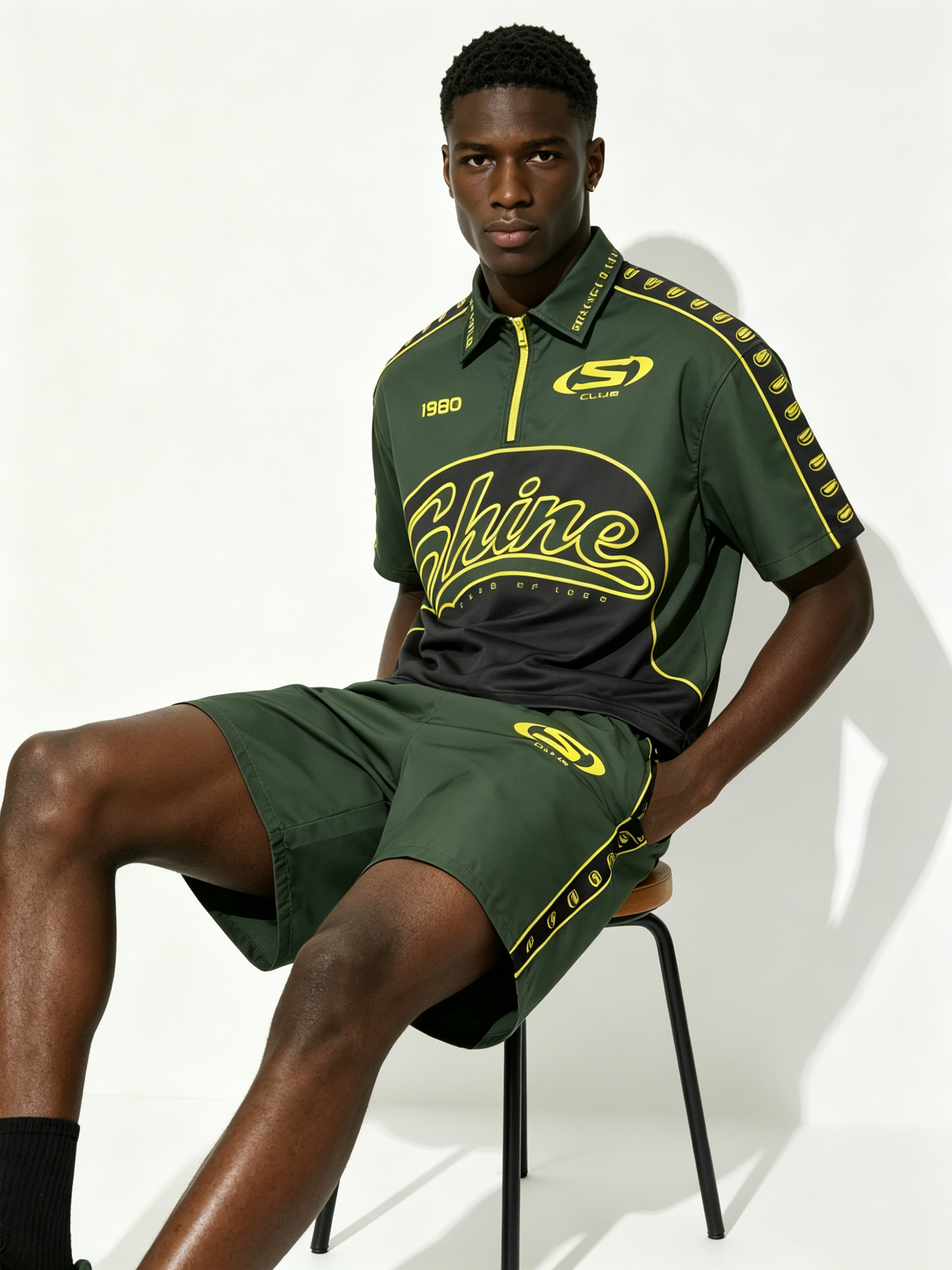 Custom Retro "Shine Club" Soccer Jersey Set - LW&SUNKUN Men's Green & Yellow Streetwear Tracksuit OEM/ODM Wholesale