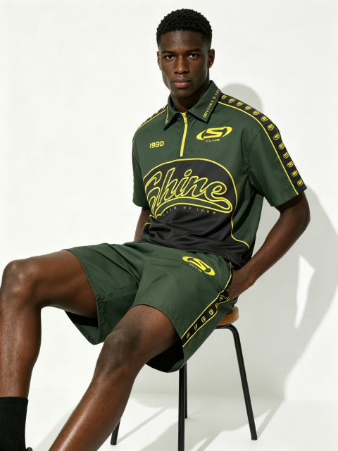 Custom Retro "Shine Club" Soccer Jersey Set - LW&SUNKUN Men's Green & Yellow Streetwear Tracksuit OEM/ODM Wholesale