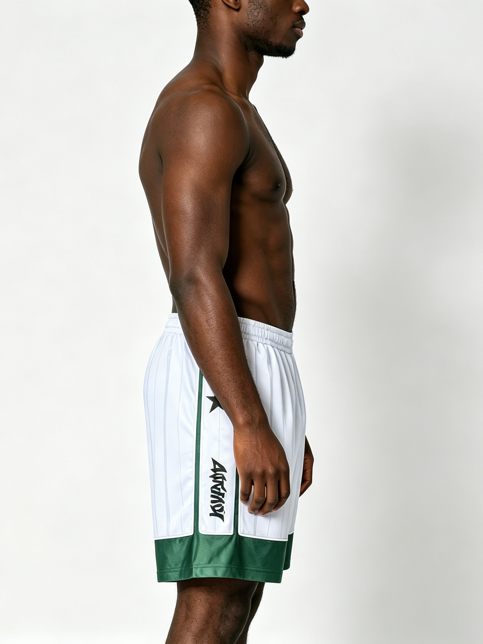 Custom Retro Soccer Stripe Athletic Shorts - LW&SUNKUN Men's White & Green Streetwear Sport Shorts OEM/ODM Wholesale