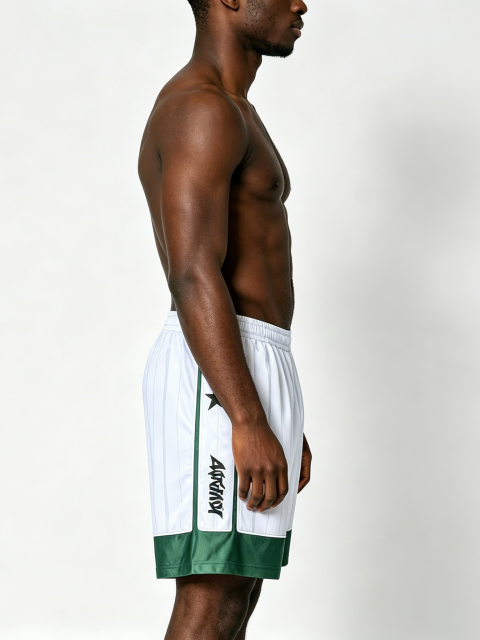Custom Retro Soccer Stripe Athletic Shorts - LW&SUNKUN Men's White & Green Streetwear Sport Shorts OEM/ODM Wholesale