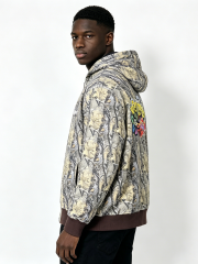 Custom Realtree Camo Patchwork Zip-Up Hoodie - LW&SUNKUN Men's Graffiti Patches Streetwear Hoodie OEM/ODM Wholesale
