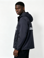 Custom Black Anorak Windbreaker Jacket - LW&SUNKUN Men's Streetwear Half-Zip Pullover with Logo Print OEM/ODM Wholesale