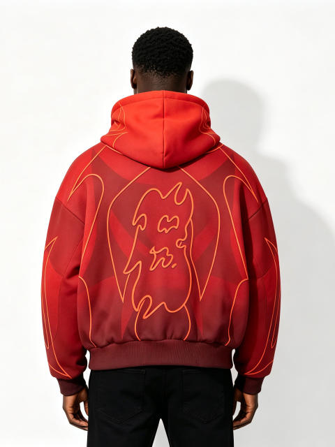 Custom Red Flame Rhinestone Zip-Up Hoodie - LW&SUNKUN Men's Gothic Embroidered Streetwear Jacket OEM/ODM Wholesale