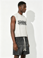 Custom Vintage Washed "SHINE" Studded Sleeveless Tank & Rhinestone Shorts Set - LW&SUNKUN Men's Streetwear OEM/ODM Wholesale