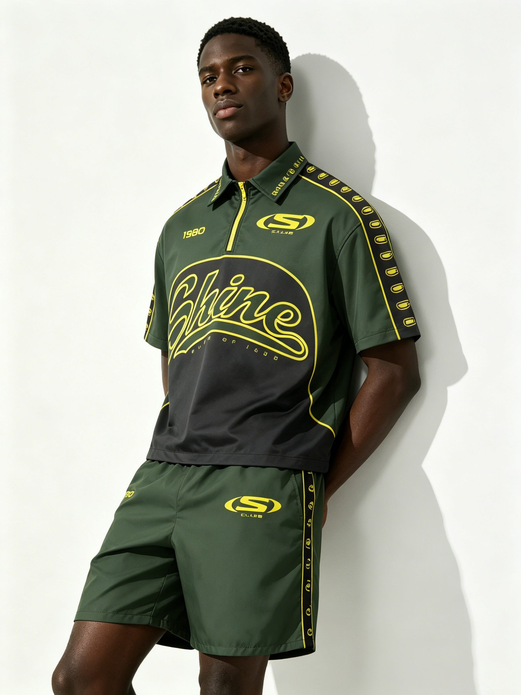 Custom Retro "Shine Club" Soccer Jersey Set - LW&SUNKUN Men's Green & Yellow Streetwear Tracksuit OEM/ODM Wholesale