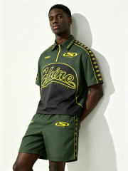 Custom Retro "Shine Club" Soccer Jersey Set - LW&SUNKUN Men's Green & Yellow Streetwear Tracksuit OEM/ODM Wholesale