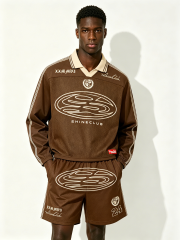 Custom Brown "SHINE CLUB" Retro Soccer Jersey Set - LW&SUNKUN Men's Vintage Streetwear Tracksuit OEM/ODM Wholesale