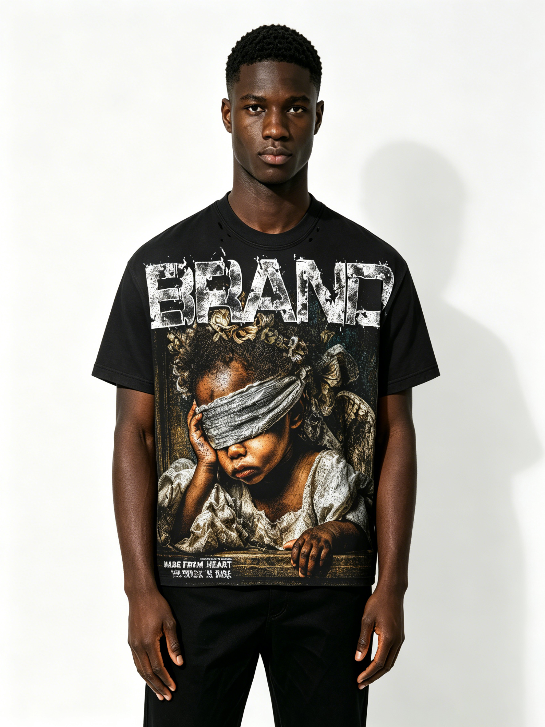 Custom Black "The Future Is Here" Graphic T-Shirt - LW&SUNKUN Men's Vintage Streetwear OEM/ODM Wholesale