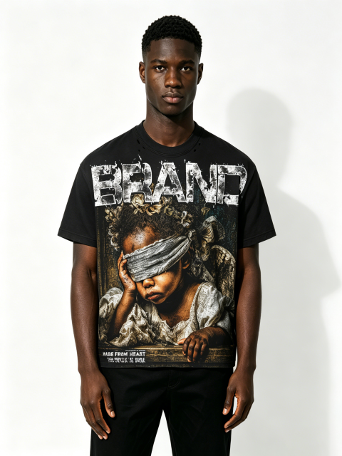 Custom Black "The Future Is Here" Graphic T-Shirt - LW&SUNKUN Men's Vintage Streetwear OEM/ODM Wholesale