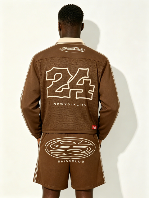 Custom Brown "SHINE CLUB" Retro Soccer Jersey Set - LW&SUNKUN Men's Vintage Streetwear Tracksuit OEM/ODM Wholesale