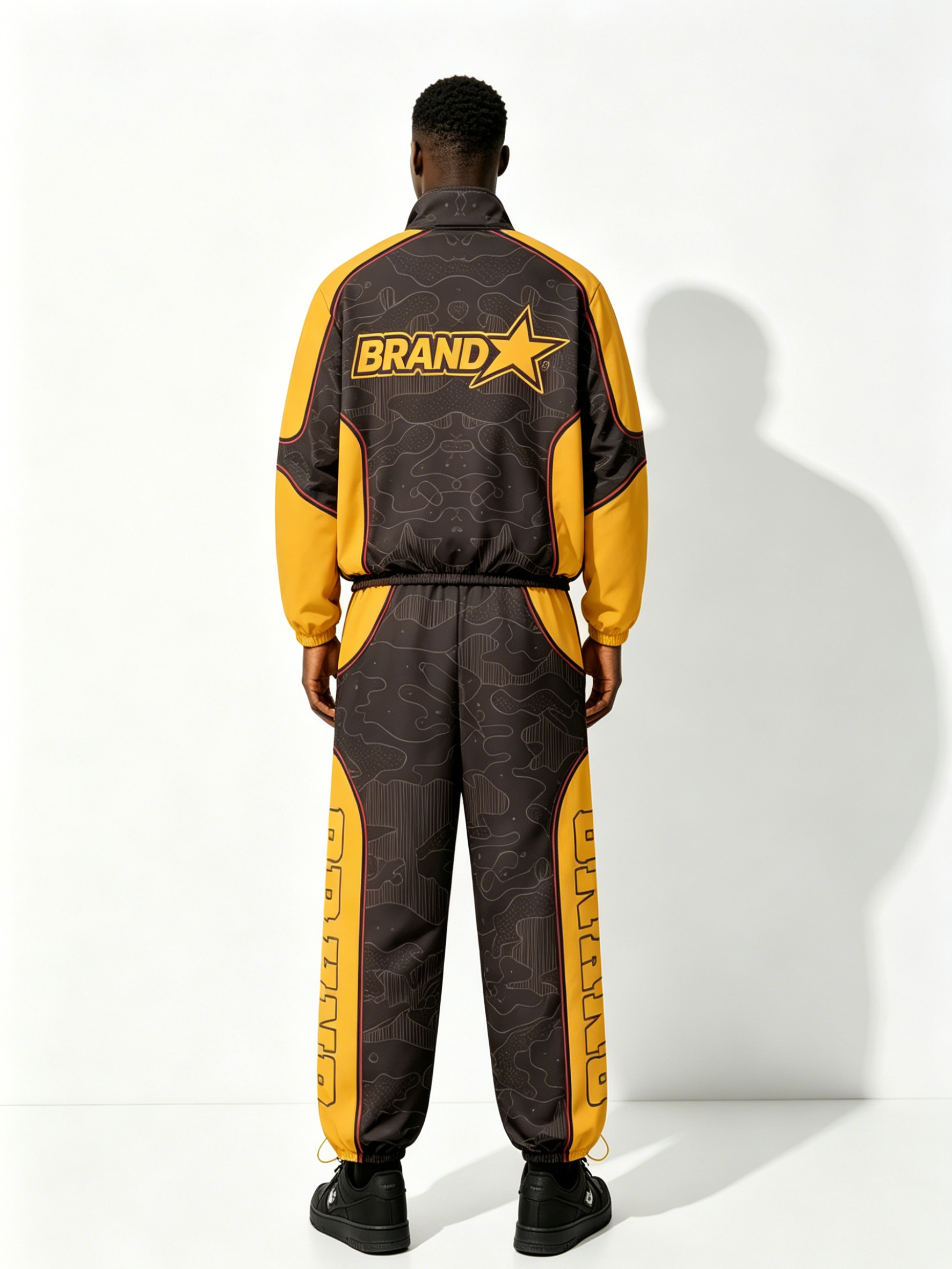 Custom Black & Yellow "BRAND" B95 Racing Tracksuit Set - LW&SUNKUN Men's Retro Streetwear Jacket & Joggers OEM/ODM Wholesale