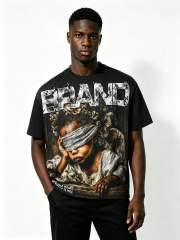 Custom Black "The Future Is Here" Graphic T-Shirt - LW&SUNKUN Men's Vintage Streetwear OEM/ODM Wholesale