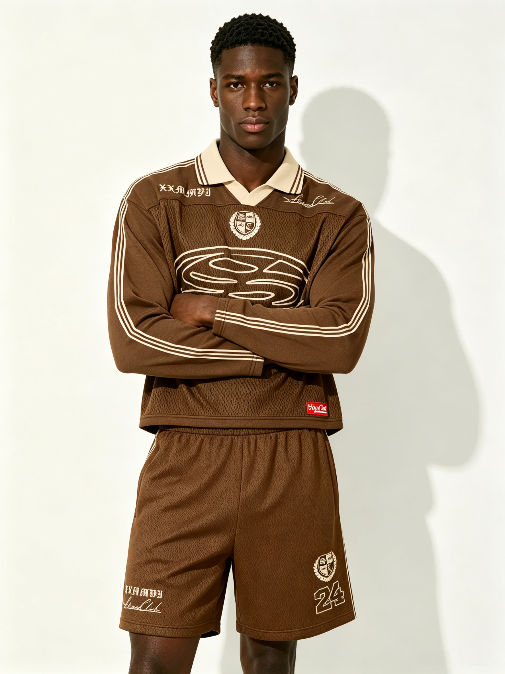 Custom Brown "SHINE CLUB" Retro Soccer Jersey Set - LW&SUNKUN Men's Vintage Streetwear Tracksuit OEM/ODM Wholesale