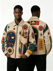 Custom Tribal Patchwork Embroidered Denim Jacket - LW&SUNKUN Men's Ethnic Art Streetwear Trucker Jacket OEM/ODM Wholesale
