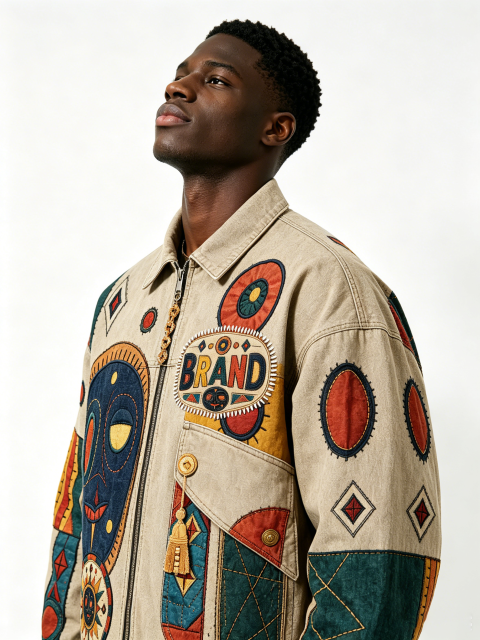 Custom Tribal Patchwork Embroidered Denim Jacket - LW&SUNKUN Men's Ethnic Art Streetwear Trucker Jacket OEM/ODM Wholesale