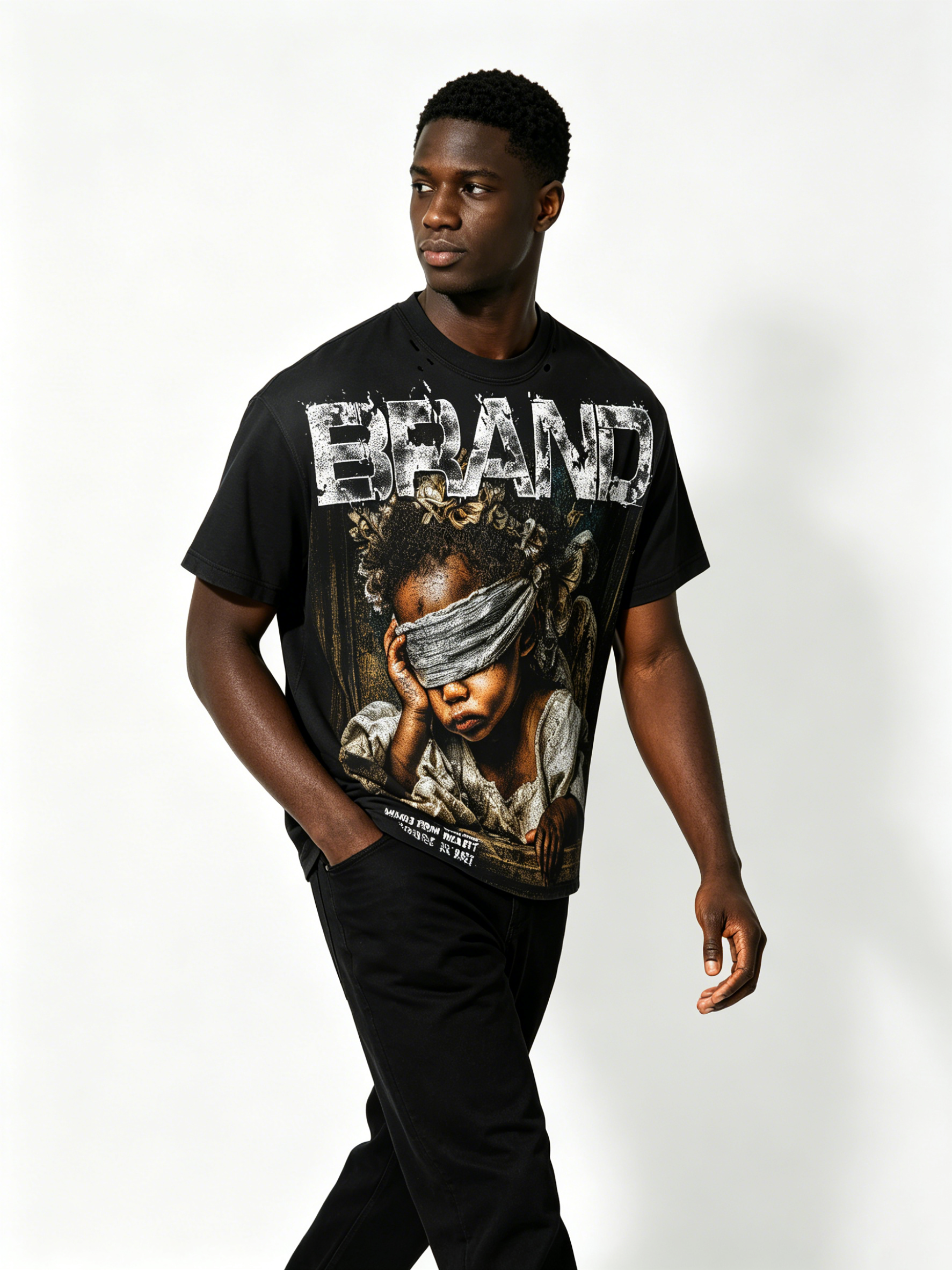 Custom Black "The Future Is Here" Graphic T-Shirt - LW&SUNKUN Men's Vintage Streetwear OEM/ODM Wholesale