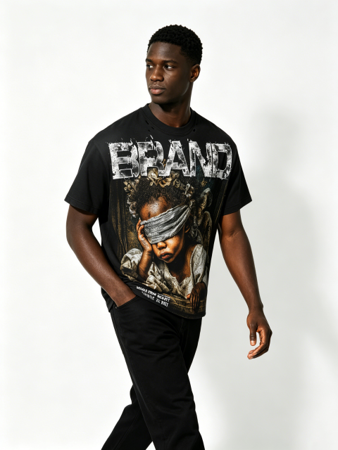 Custom Black "The Future Is Here" Graphic T-Shirt - LW&SUNKUN Men's Vintage Streetwear OEM/ODM Wholesale