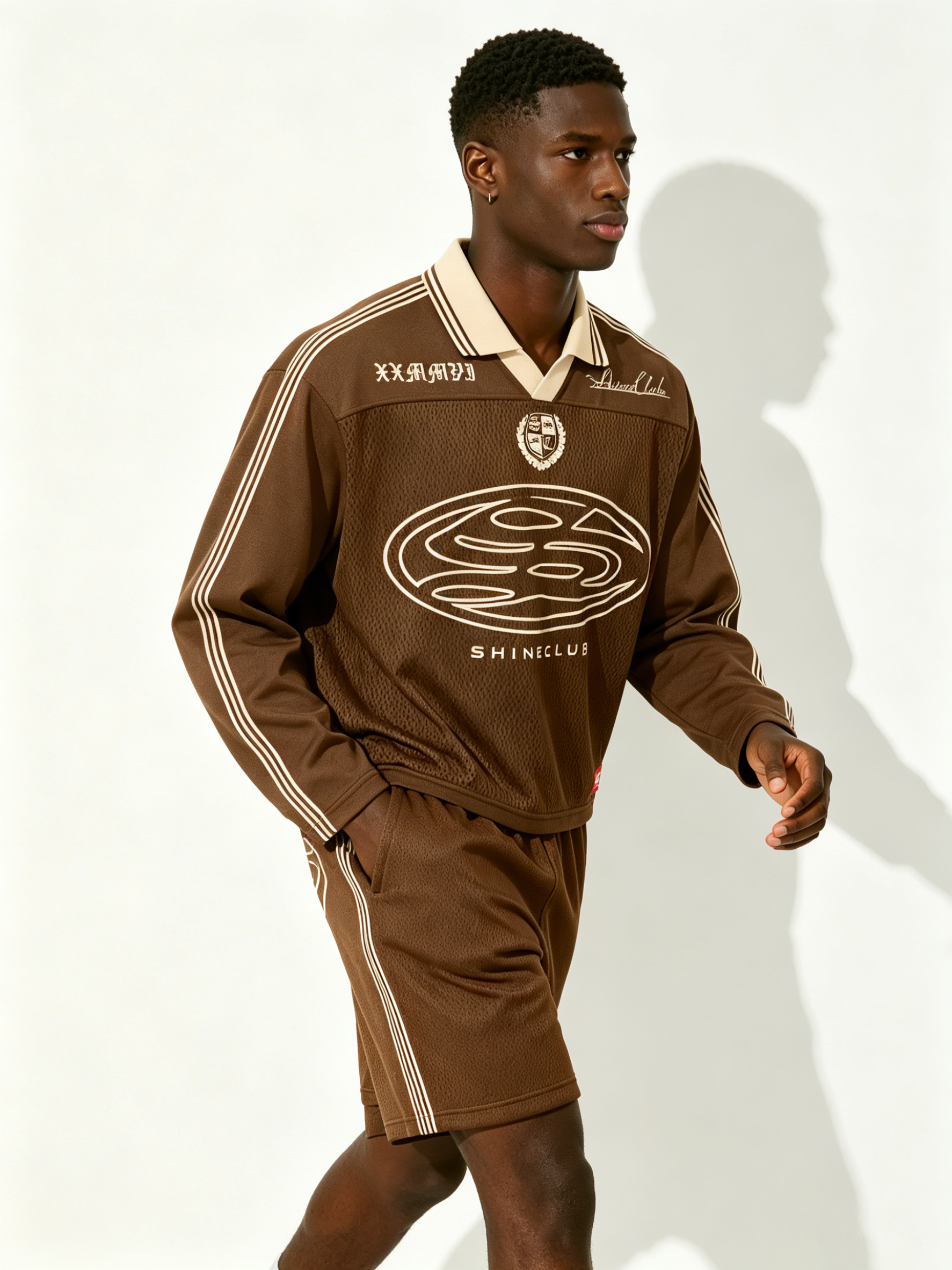 Custom Brown "SHINE CLUB" Retro Soccer Jersey Set - LW&SUNKUN Men's Vintage Streetwear Tracksuit OEM/ODM Wholesale